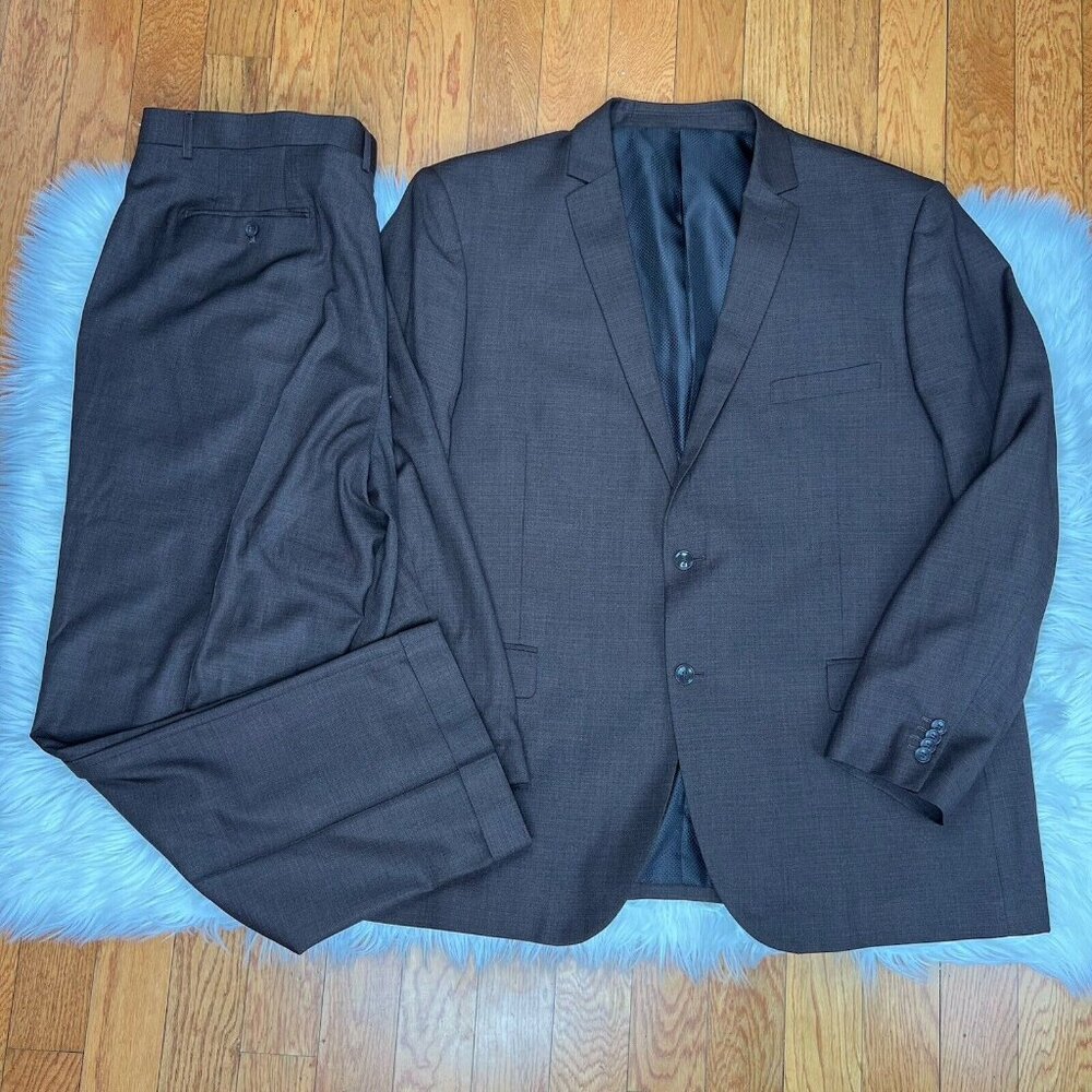Bocaccio Uomo Men Suit 54L Pants 44x31.5 Brown Polyester Viscose Spandex